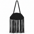 Bolsa Mini Sophia de Crochê Preta com Alça e Franjas – Sophia Kato